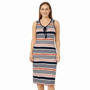 Talbots Coastal Knit Maxi Dress Striped Navy White Sleeveless Lace Up Tassel M